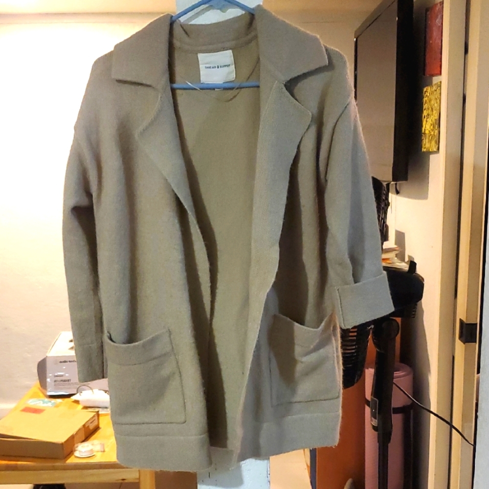 Tan Knit Cardigan With Pockets
